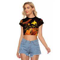 Papua New Guinea Independence Day Raglan Cropped T Shirt 50th Anniversary Papua Niu Gini Bird Of Paradise LT14 Female Black - Polynesian Pride