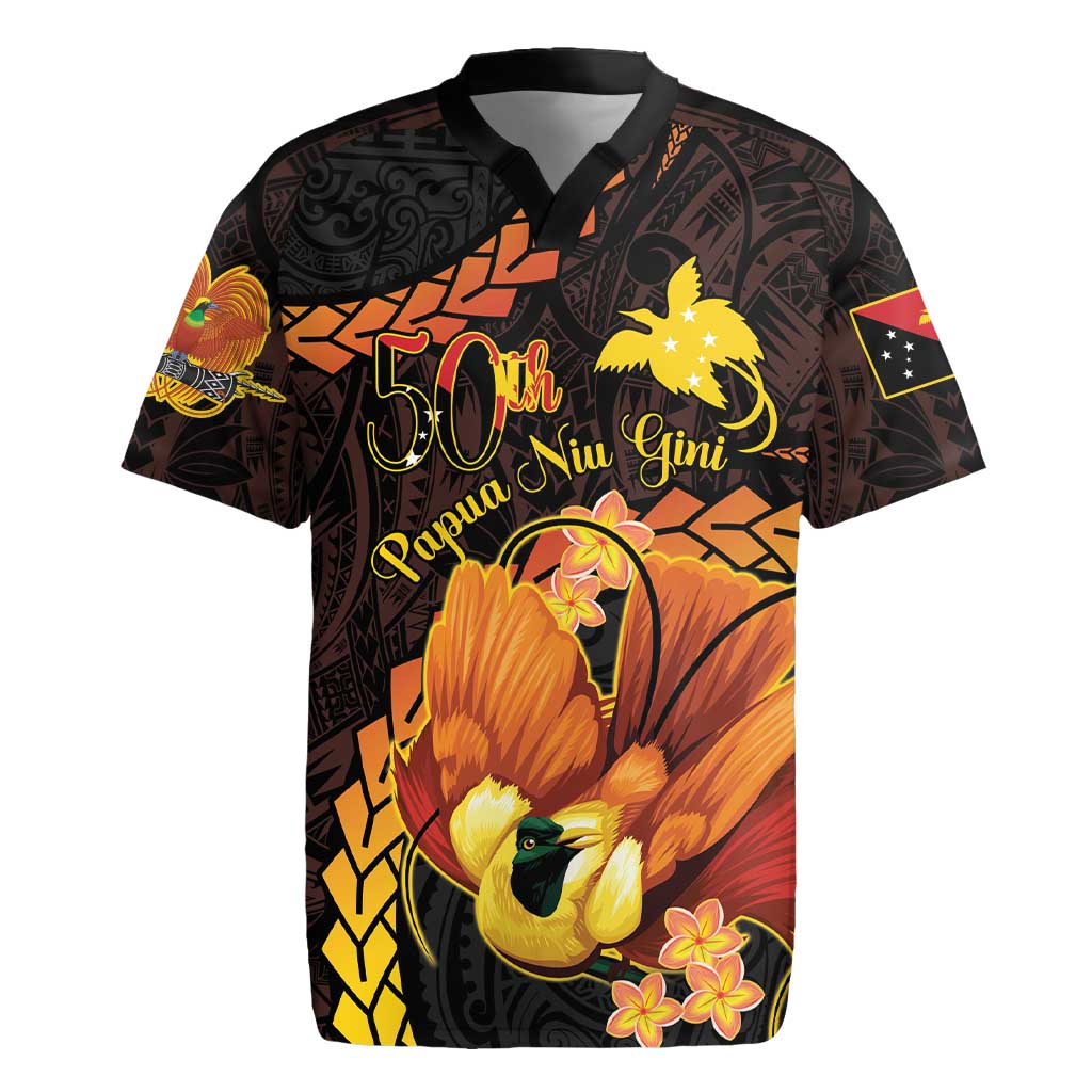 Papua New Guinea Independence Day Rugby Jersey 50th Anniversary Papua Niu Gini Bird Of Paradise LT14 Black - Polynesian Pride