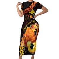 Papua New Guinea Independence Day Short Sleeve Bodycon Dress 50th Anniversary Papua Niu Gini Bird Of Paradise LT14 Long Dress Black - Polynesian Pride