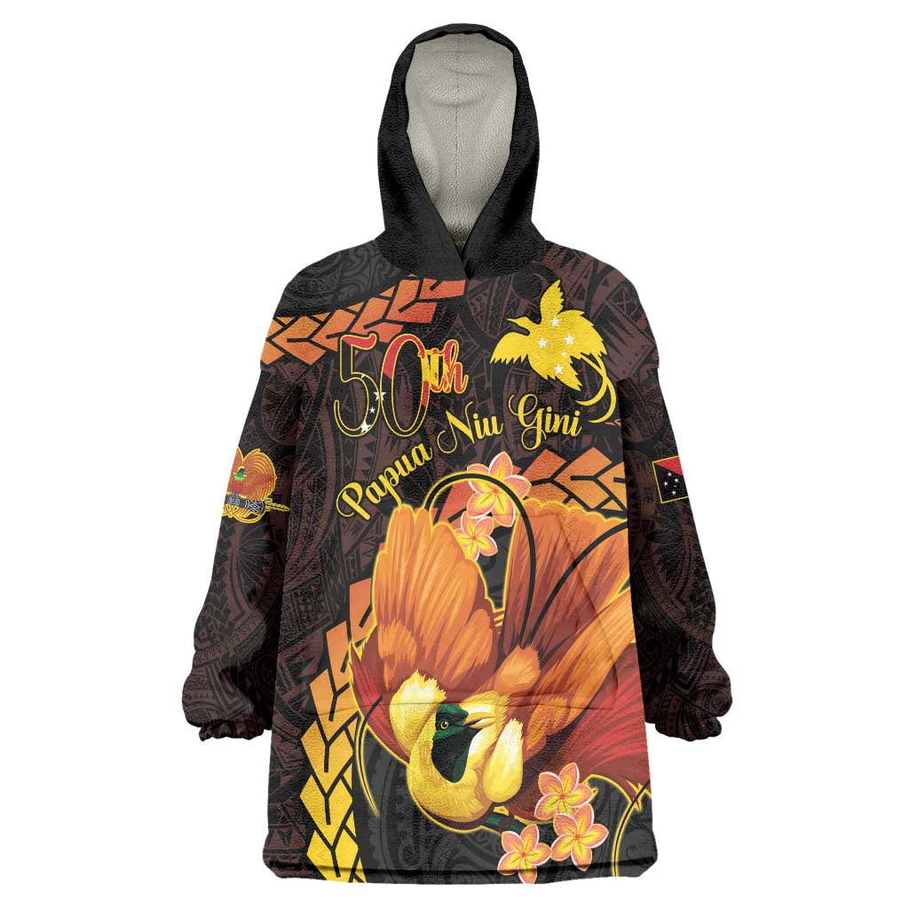 Papua New Guinea Independence Day Wearable Blanket Hoodie 50th Anniversary Papua Niu Gini Bird Of Paradise LT14 One Size Black - Polynesian Pride
