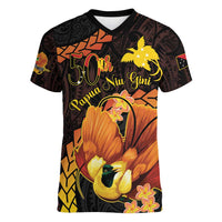 Papua New Guinea Independence Day Women V-Neck T-Shirt 50th Anniversary Papua Niu Gini Bird Of Paradise LT14 Female Black - Polynesian Pride