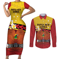 Papua New Guinea Independence Day Couples Matching Short Sleeve Bodycon Dress and Long Sleeve Button Shirt Since 1975 Unity In Diversity LT14 Red - Polynesian Pride