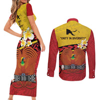 Papua New Guinea Independence Day Couples Matching Short Sleeve Bodycon Dress and Long Sleeve Button Shirt Since 1975 Unity In Diversity LT14 - Polynesian Pride