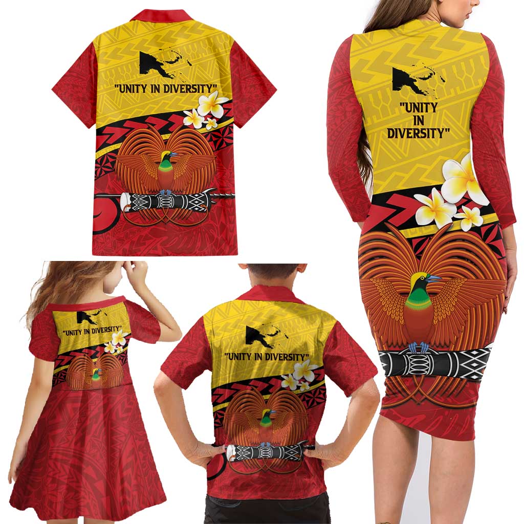 Papua New Guinea Independence Day Family Matching Long Sleeve Bodycon Dress and Hawaiian Shirt Since 1975 Unity In Diversity LT14 - Polynesian Pride
