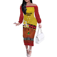 Papua New Guinea Independence Day Family Matching Off The Shoulder Long Sleeve Dress and Hawaiian Shirt Since 1975 Unity In Diversity LT14 Mom's Dress Red - Polynesian Pride