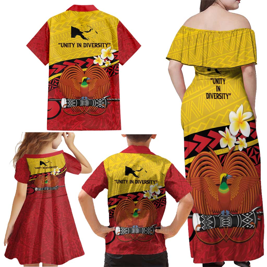 Papua New Guinea Independence Day Family Matching Off Shoulder Maxi Dress and Hawaiian Shirt Since 1975 Unity In Diversity LT14 - Polynesian Pride