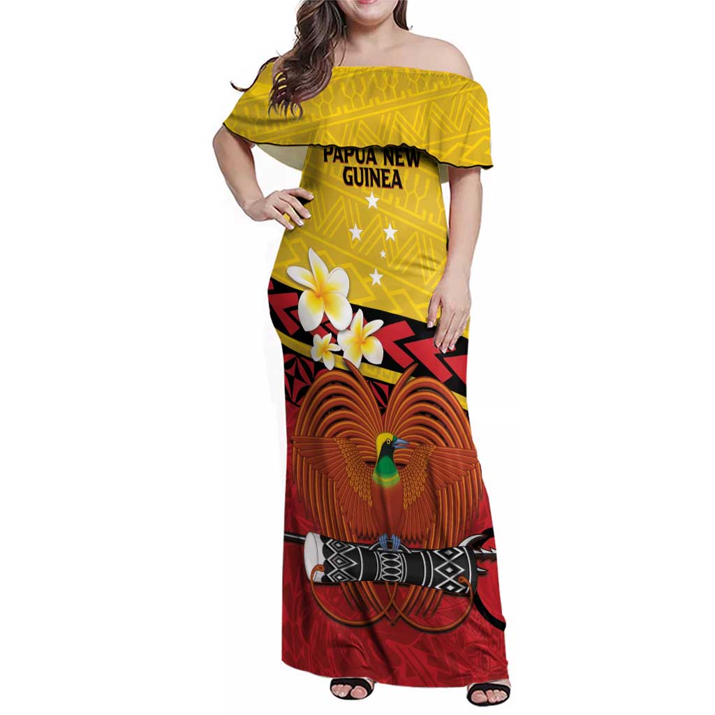 Papua New Guinea Independence Day Family Matching Off Shoulder Maxi Dress and Hawaiian Shirt Since 1975 Unity In Diversity LT14 Mom's Dress Red - Polynesian Pride