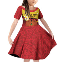 Papua New Guinea Independence Day Family Matching Off Shoulder Short Dress and Hawaiian Shirt Since 1975 Unity In Diversity LT14 Daughter's Dress Red - Polynesian Pride