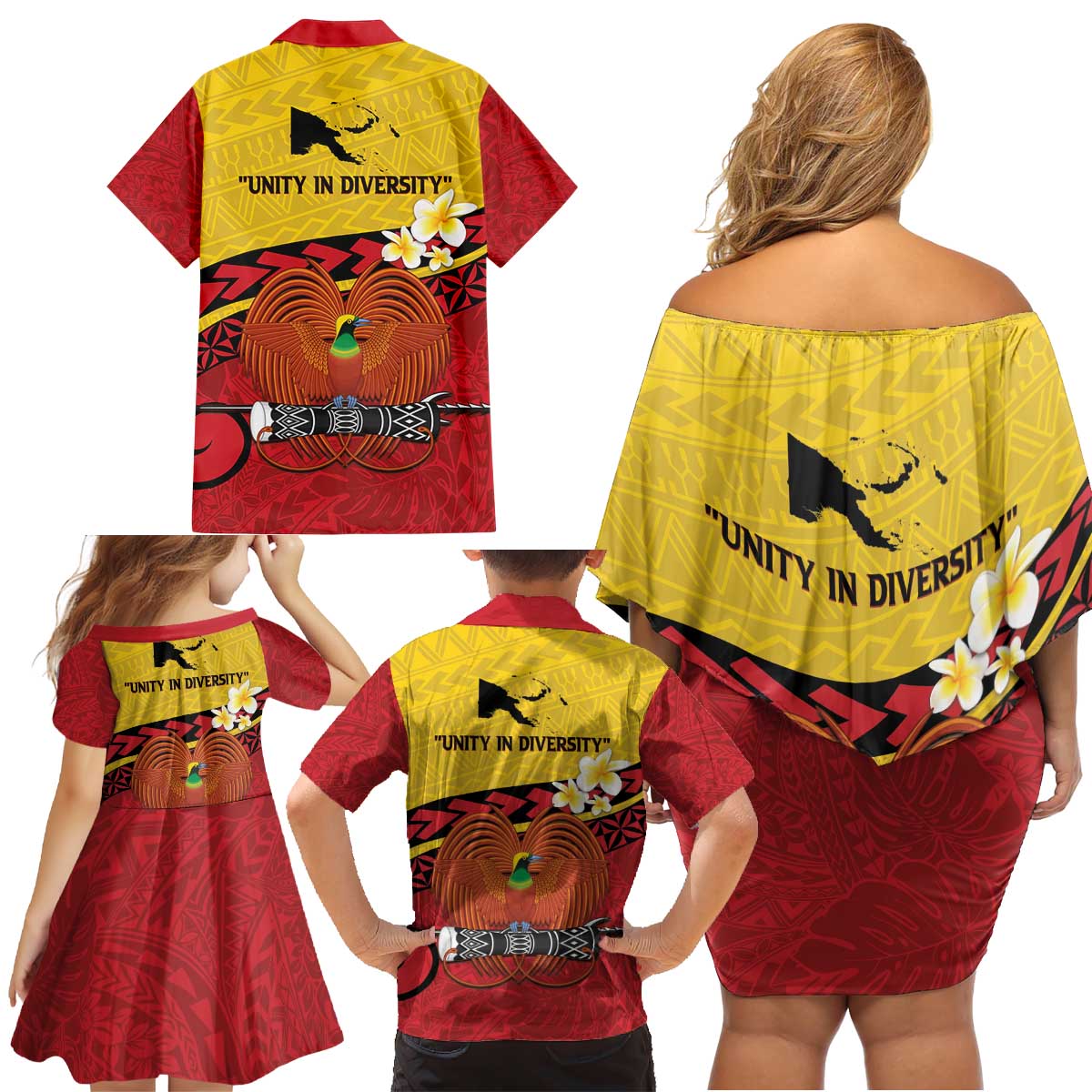 Papua New Guinea Independence Day Family Matching Off Shoulder Short Dress and Hawaiian Shirt Since 1975 Unity In Diversity LT14 - Polynesian Pride