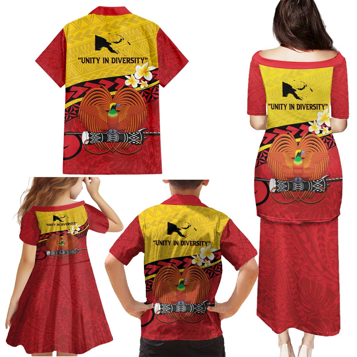Papua New Guinea Independence Day Family Matching Puletasi and Hawaiian Shirt Since 1975 Unity In Diversity LT14 - Polynesian Pride