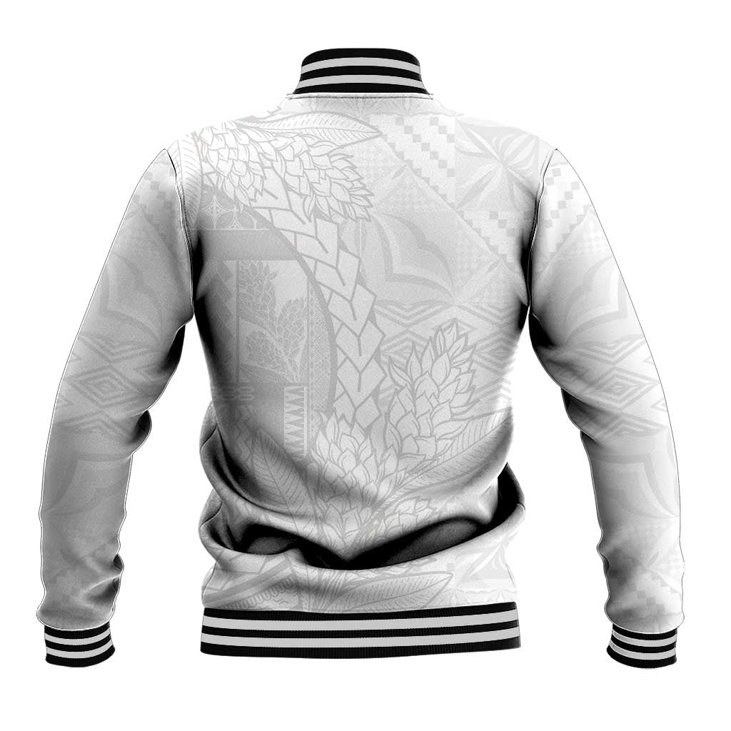 Samoa White Sunday Baseball Jacket Lotu Tamaiti Siapo With Teuila LT14 - Polynesian Pride
