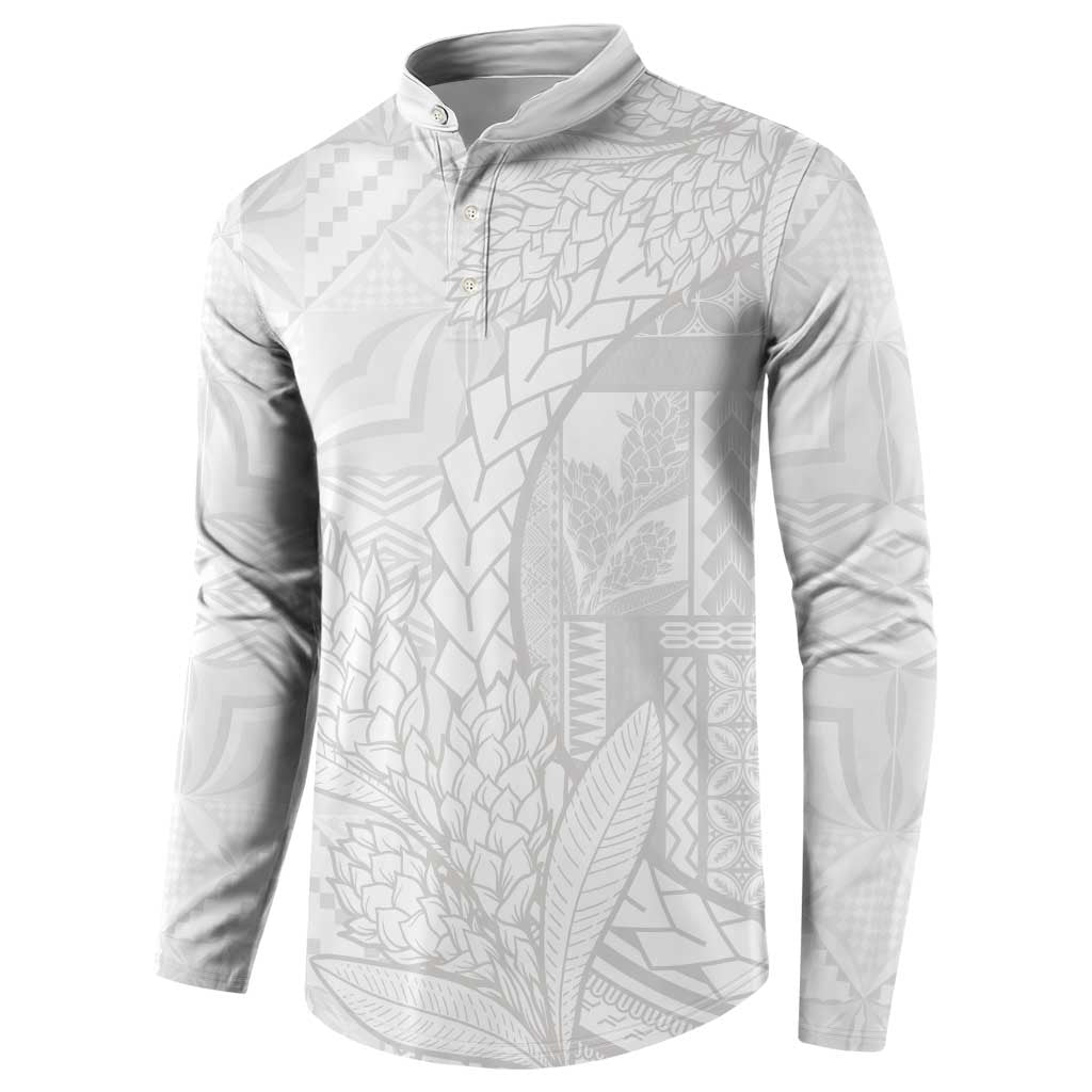 Samoa White Sunday Button Sweatshirt Lotu Tamaiti Siapo With Teuila LT14 - Polynesian Pride