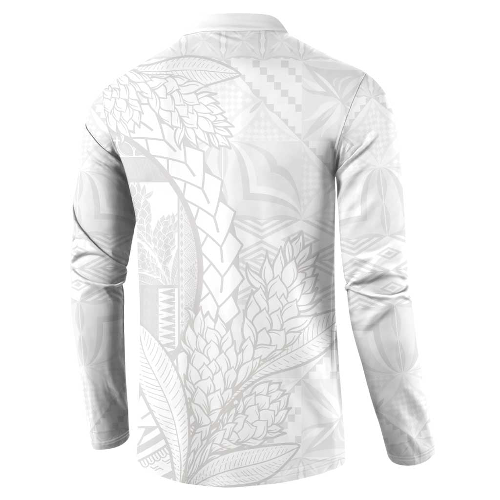 Samoa White Sunday Button Sweatshirt Lotu Tamaiti Siapo With Teuila LT14 - Polynesian Pride