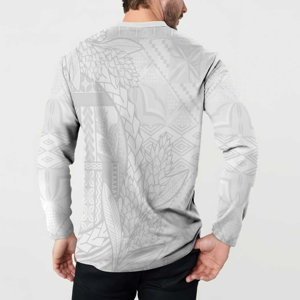Samoa White Sunday Button Sweatshirt Lotu Tamaiti Siapo With Teuila LT14 - Polynesian Pride
