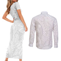 Samoa White Sunday Couples Matching Short Sleeve Bodycon Dress and Long Sleeve Button Shirt Lotu Tamaiti Siapo With Teuila LT14 - Polynesian Pride