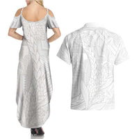 Samoa White Sunday Couples Matching Summer Maxi Dress and Hawaiian Shirt Lotu Tamaiti Siapo With Teuila LT14 - Polynesian Pride