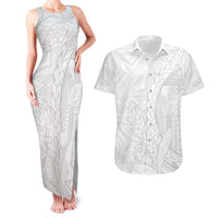 Samoa White Sunday Couples Matching Tank Maxi Dress and Hawaiian Shirt Lotu Tamaiti Siapo With Teuila LT14 White - Polynesian Pride