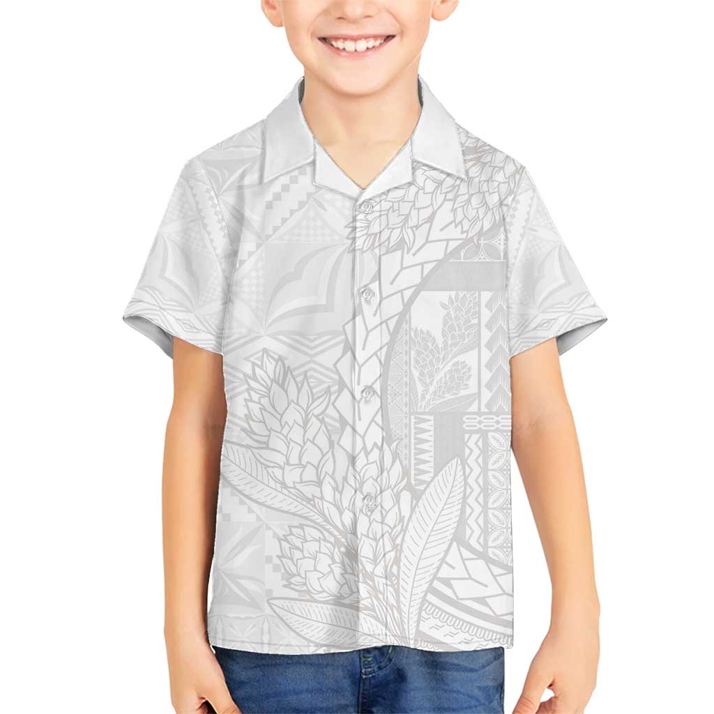 Samoa White Sunday Family Matching Long Sleeve Bodycon Dress and Hawaiian Shirt Lotu Tamaiti Siapo With Teuila LT14 Son's Shirt White - Polynesian Pride
