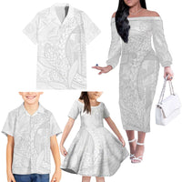 Samoa White Sunday Family Matching Off The Shoulder Long Sleeve Dress and Hawaiian Shirt Lotu Tamaiti Siapo With Teuila LT14 - Polynesian Pride