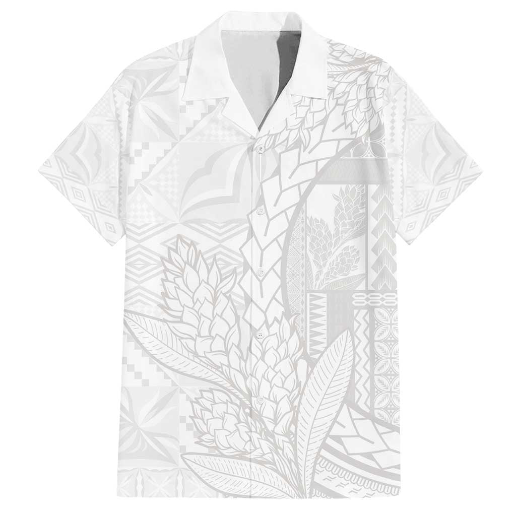 Samoa White Sunday Family Matching Off Shoulder Maxi Dress and Hawaiian Shirt Lotu Tamaiti Siapo With Teuila LT14 Dad's Shirt - Short Sleeve White - Polynesian Pride
