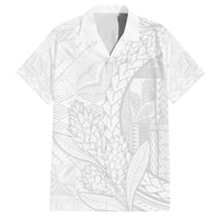 Samoa White Sunday Family Matching Off Shoulder Maxi Dress and Hawaiian Shirt Lotu Tamaiti Siapo With Teuila LT14 Dad's Shirt - Short Sleeve White - Polynesian Pride