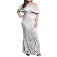Samoa White Sunday Family Matching Off Shoulder Maxi Dress and Hawaiian Shirt Lotu Tamaiti Siapo With Teuila LT14 Mom's Dress White - Polynesian Pride
