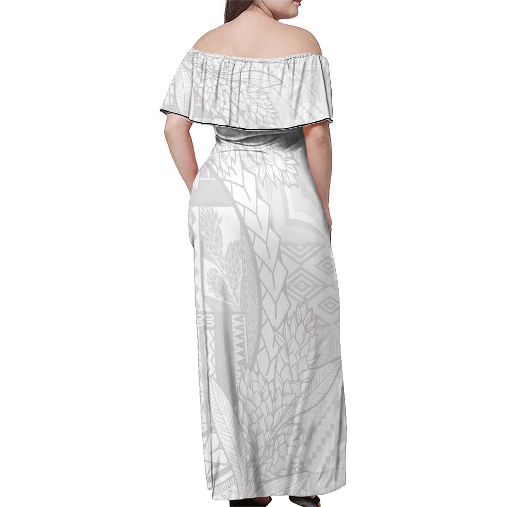 Samoa White Sunday Family Matching Off Shoulder Maxi Dress and Hawaiian Shirt Lotu Tamaiti Siapo With Teuila LT14 - Polynesian Pride