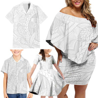 Samoa White Sunday Family Matching Off Shoulder Short Dress and Hawaiian Shirt Lotu Tamaiti Siapo With Teuila LT14 - Polynesian Pride