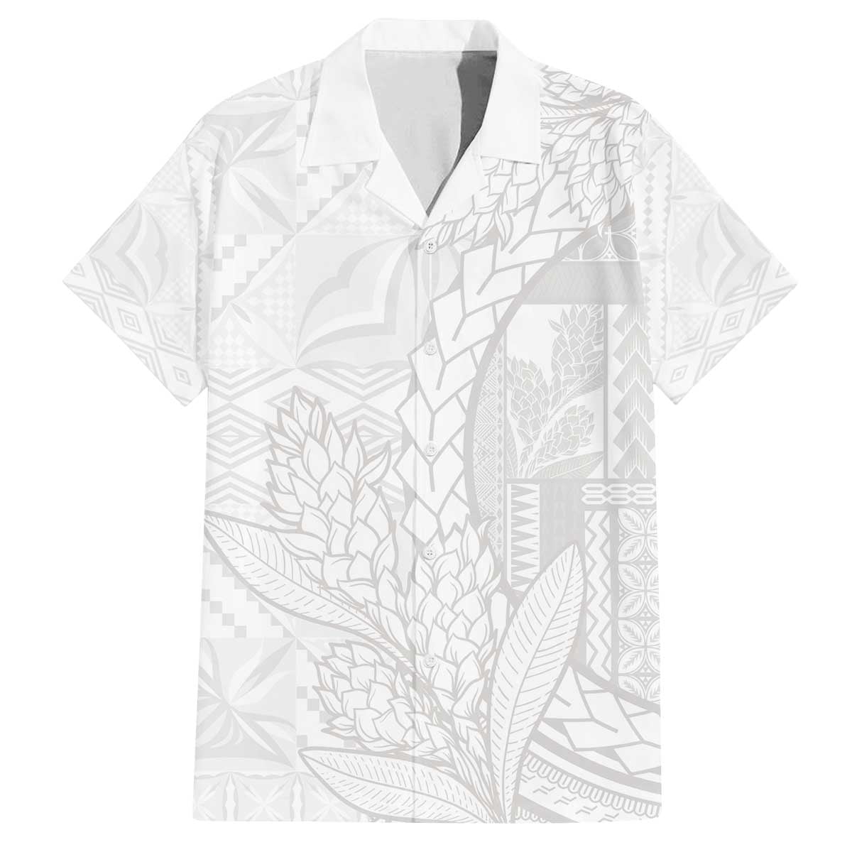 Samoa White Sunday Family Matching Off Shoulder Short Dress and Hawaiian Shirt Lotu Tamaiti Siapo With Teuila LT14 Dad's Shirt - Short Sleeve White - Polynesian Pride