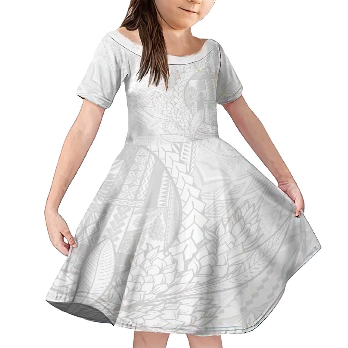 Samoa White Sunday Family Matching Puletasi and Hawaiian Shirt Lotu Tamaiti Siapo With Teuila LT14 Daughter's Dress White - Polynesian Pride