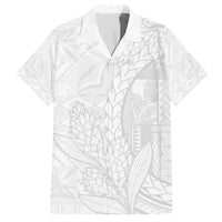 Samoa White Sunday Family Matching Puletasi and Hawaiian Shirt Lotu Tamaiti Siapo With Teuila LT14 Dad's Shirt - Short Sleeve White - Polynesian Pride