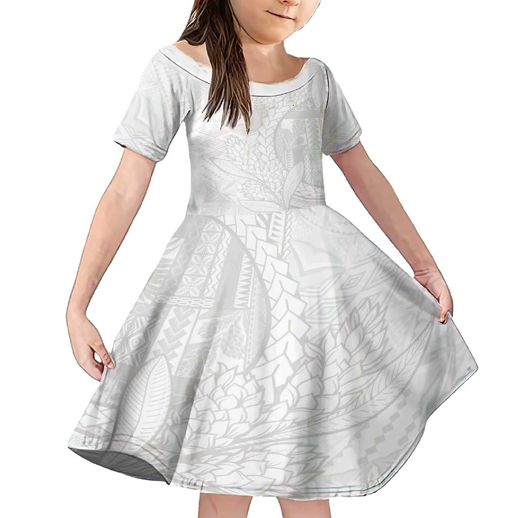 Samoa White Sunday Family Matching Short Sleeve Bodycon Dress and Hawaiian Shirt Lotu Tamaiti Siapo With Teuila LT14 Daughter's Dress White - Polynesian Pride