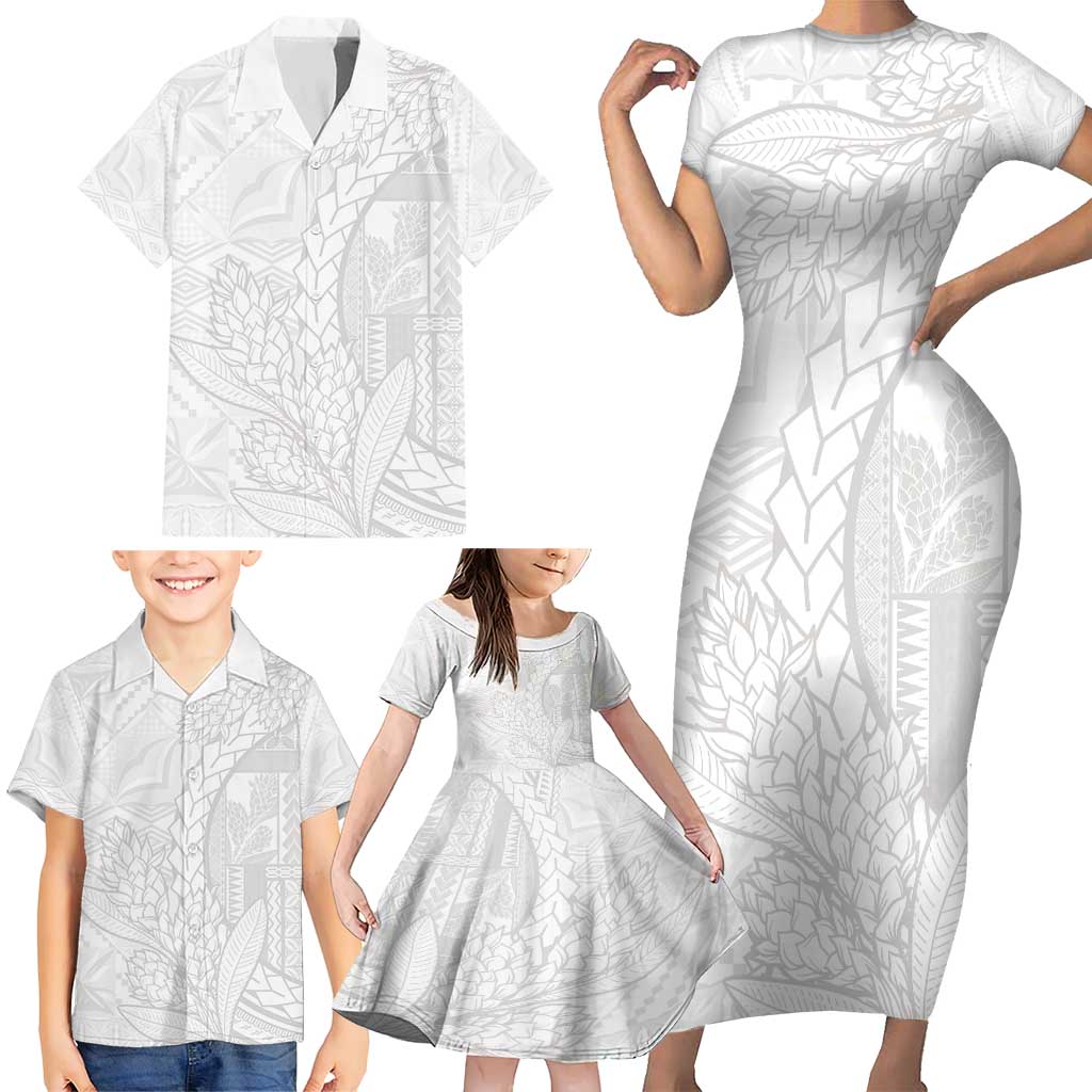 Samoa White Sunday Family Matching Short Sleeve Bodycon Dress and Hawaiian Shirt Lotu Tamaiti Siapo With Teuila LT14 - Polynesian Pride