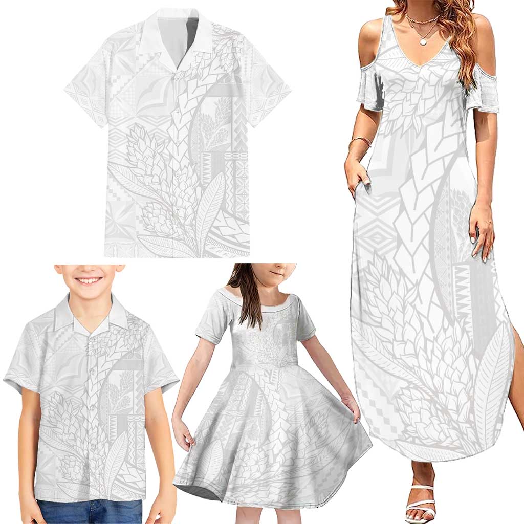 Samoa White Sunday Family Matching Summer Maxi Dress and Hawaiian Shirt Lotu Tamaiti Siapo With Teuila LT14 - Polynesian Pride