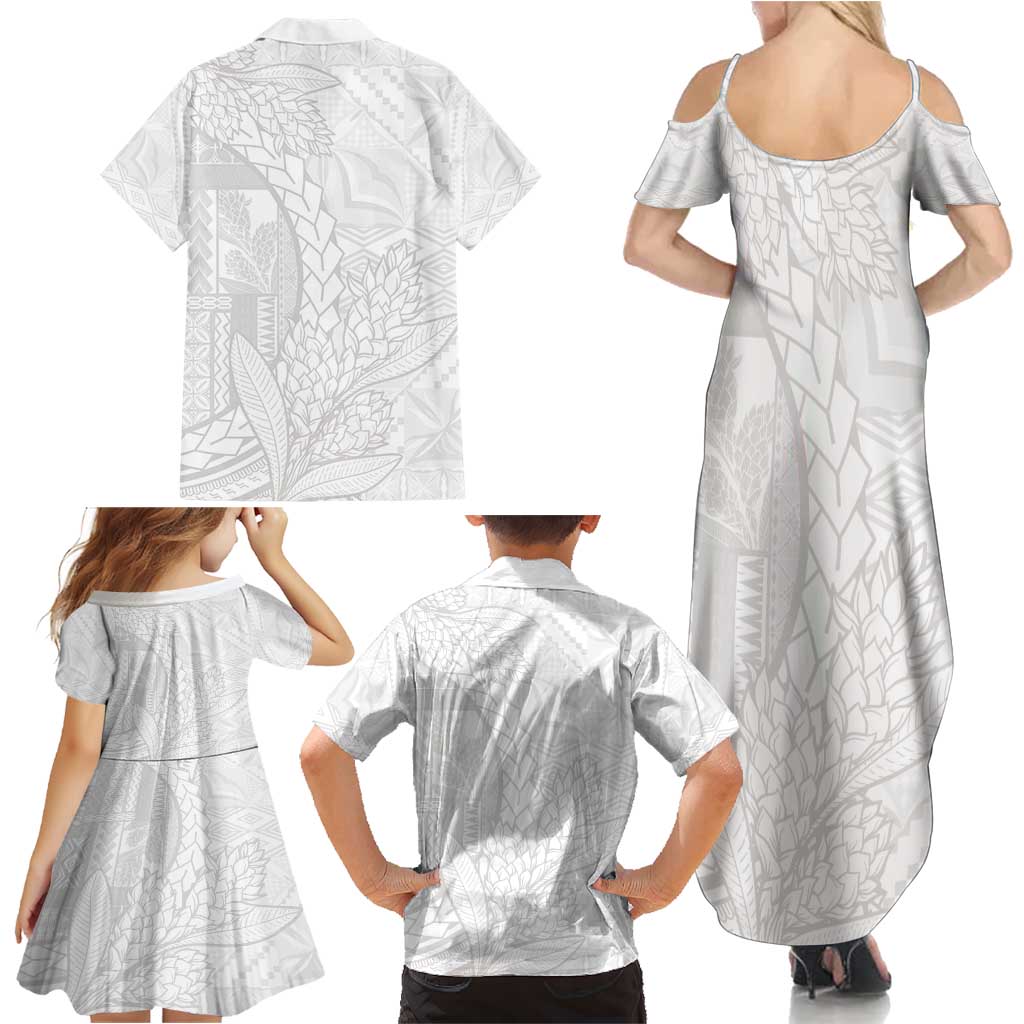 Samoa White Sunday Family Matching Summer Maxi Dress and Hawaiian Shirt Lotu Tamaiti Siapo With Teuila LT14 - Polynesian Pride