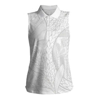 Samoa White Sunday Women Sleeveless Polo Shirt Lotu Tamaiti Siapo With Teuila LT14 Female White - Polynesian Pride