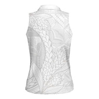 Samoa White Sunday Women Sleeveless Polo Shirt Lotu Tamaiti Siapo With Teuila LT14 - Polynesian Pride