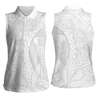 Samoa White Sunday Women Sleeveless Polo Shirt Lotu Tamaiti Siapo With Teuila LT14 - Polynesian Pride