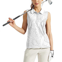 Samoa White Sunday Women Sleeveless Polo Shirt Lotu Tamaiti Siapo With Teuila LT14 - Polynesian Pride