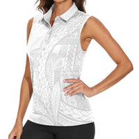 Samoa White Sunday Women Sleeveless Polo Shirt Lotu Tamaiti Siapo With Teuila LT14 - Polynesian Pride