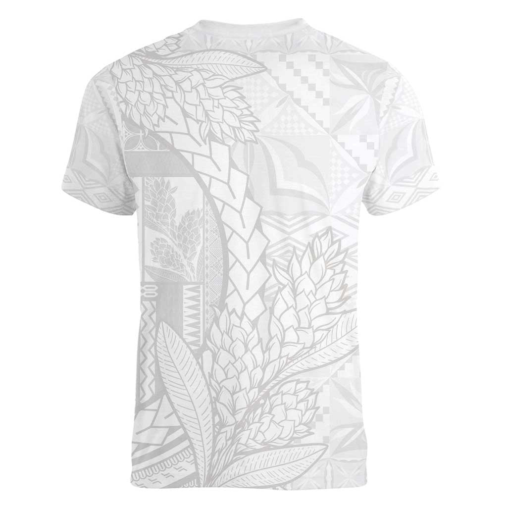 Samoa White Sunday Women V-Neck T-Shirt Lotu Tamaiti Siapo With Teuila LT14 - Polynesian Pride