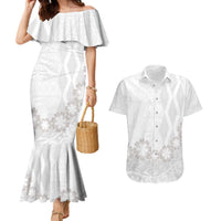 Tonga White Sunday Couples Matching Mermaid Dress and Hawaiian Shirt Manuia le Aso Sa o Tamaiti Heilala With Ngatu Pattern LT14 White - Polynesian Pride