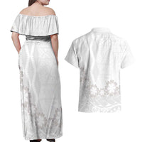 Tonga White Sunday Couples Matching Off Shoulder Maxi Dress and Hawaiian Shirt Manuia le Aso Sa o Tamaiti Heilala With Ngatu Pattern LT14 - Polynesian Pride