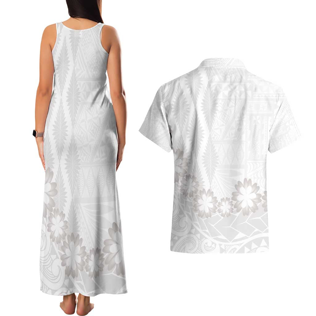 Tonga White Sunday Couples Matching Tank Maxi Dress and Hawaiian Shirt Manuia le Aso Sa o Tamaiti Heilala With Ngatu Pattern LT14 - Polynesian Pride