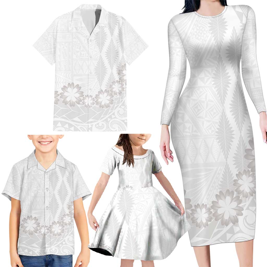 Tonga White Sunday Family Matching Long Sleeve Bodycon Dress and Hawaiian Shirt Manuia le Aso Sa o Tamaiti Heilala With Ngatu Pattern LT14 - Polynesian Pride