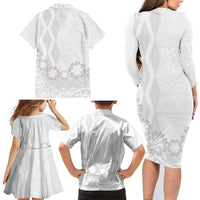 Tonga White Sunday Family Matching Long Sleeve Bodycon Dress and Hawaiian Shirt Manuia le Aso Sa o Tamaiti Heilala With Ngatu Pattern LT14 - Polynesian Pride