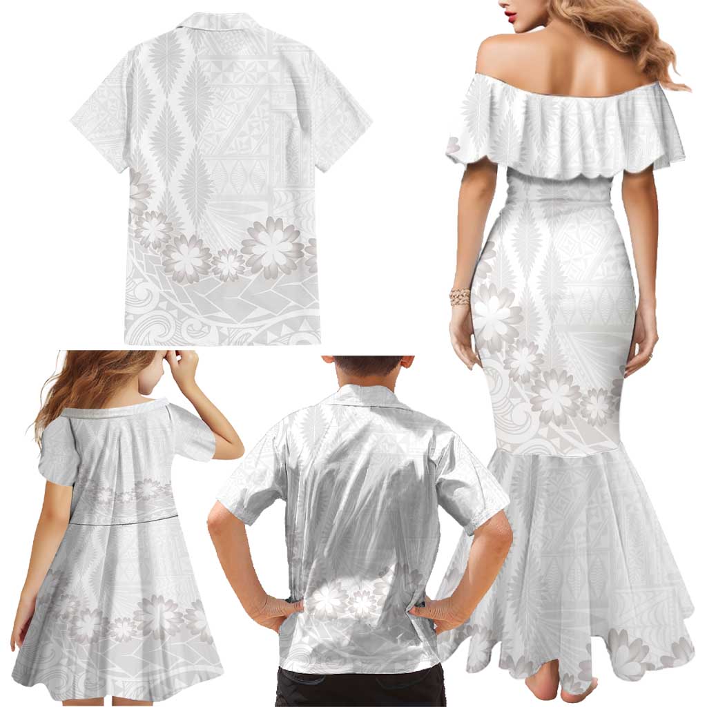 Tonga White Sunday Family Matching Mermaid Dress and Hawaiian Shirt Manuia le Aso Sa o Tamaiti Heilala With Ngatu Pattern LT14 - Polynesian Pride