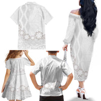 Tonga White Sunday Family Matching Off The Shoulder Long Sleeve Dress and Hawaiian Shirt Manuia le Aso Sa o Tamaiti Heilala With Ngatu Pattern LT14 - Polynesian Pride