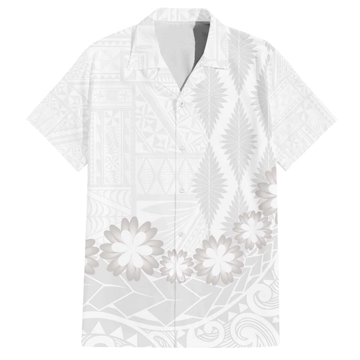 Tonga White Sunday Family Matching Off The Shoulder Long Sleeve Dress and Hawaiian Shirt Manuia le Aso Sa o Tamaiti Heilala With Ngatu Pattern LT14 Dad's Shirt - Short Sleeve White - Polynesian Pride