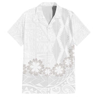 Tonga White Sunday Family Matching Off The Shoulder Long Sleeve Dress and Hawaiian Shirt Manuia le Aso Sa o Tamaiti Heilala With Ngatu Pattern LT14 Dad's Shirt - Short Sleeve White - Polynesian Pride